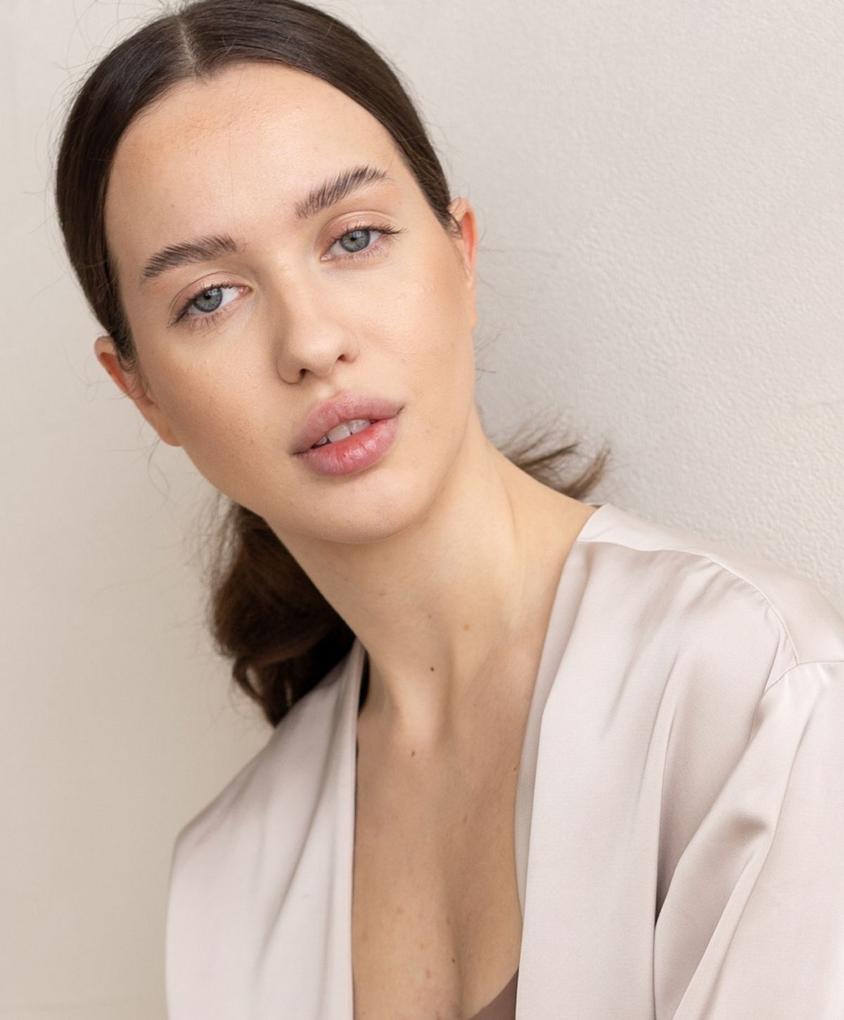 Close-up portrait of a woman with natural beauty.