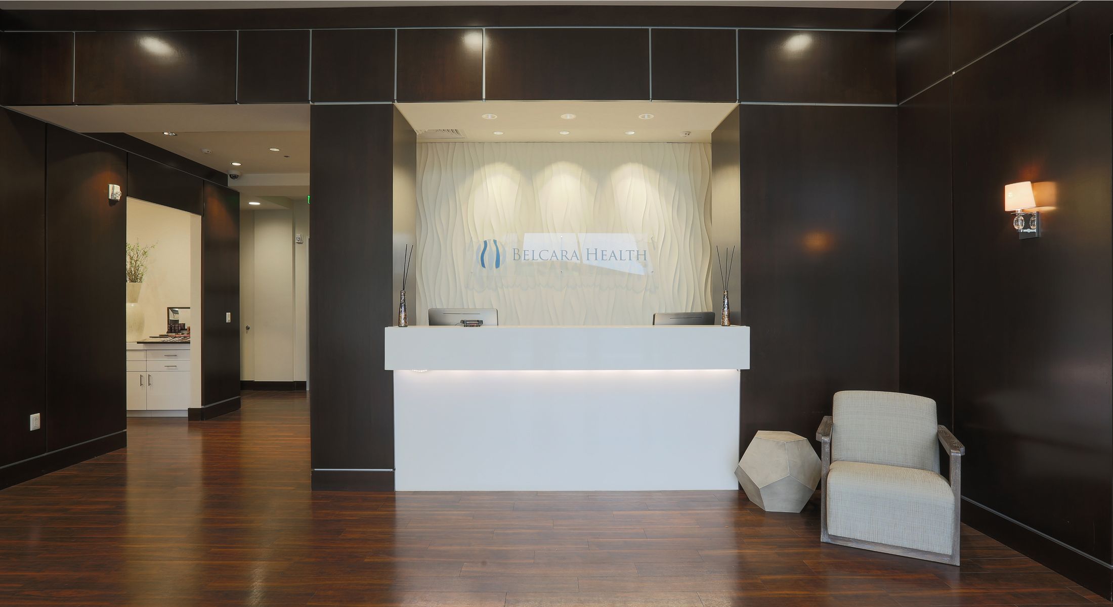 Modern healthcare reception area with sleek design.